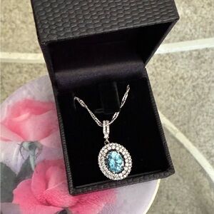 Gold Coast Platinum Plated Elegant Silver vintage necklace and Blue Pendant.